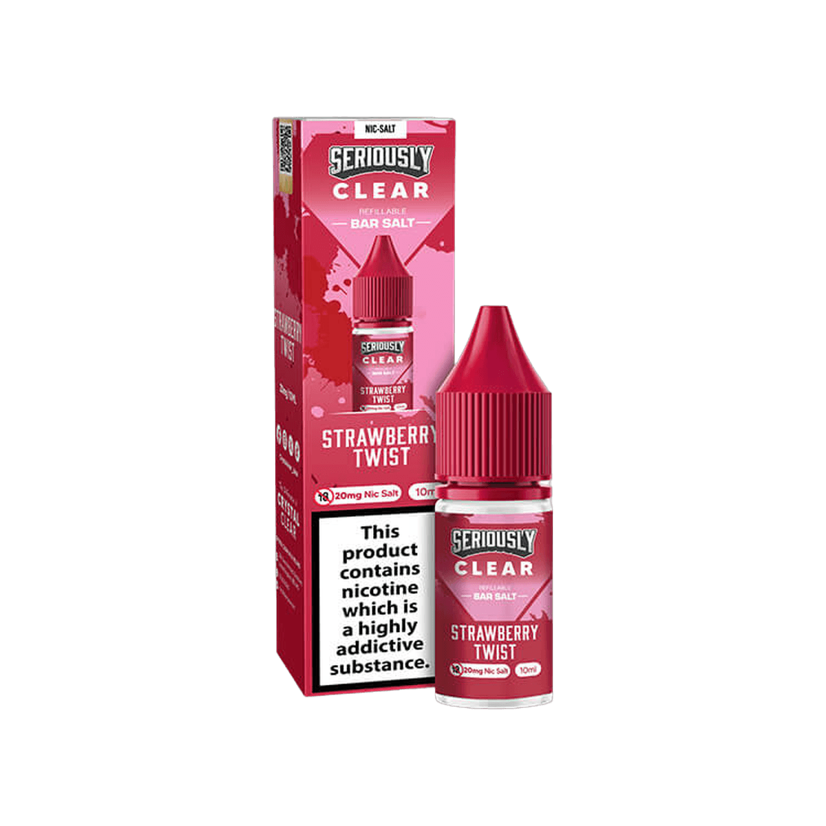 Strawberry Twist Nic Salt E-Liquid by Seriously Clear box and 10ml bottle