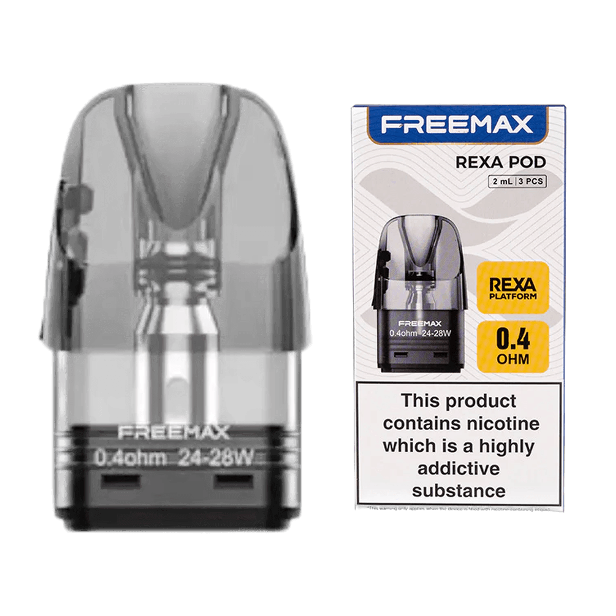 FreeMax Rexa Replacement Pods 0.4 Ohm three pack with retail box