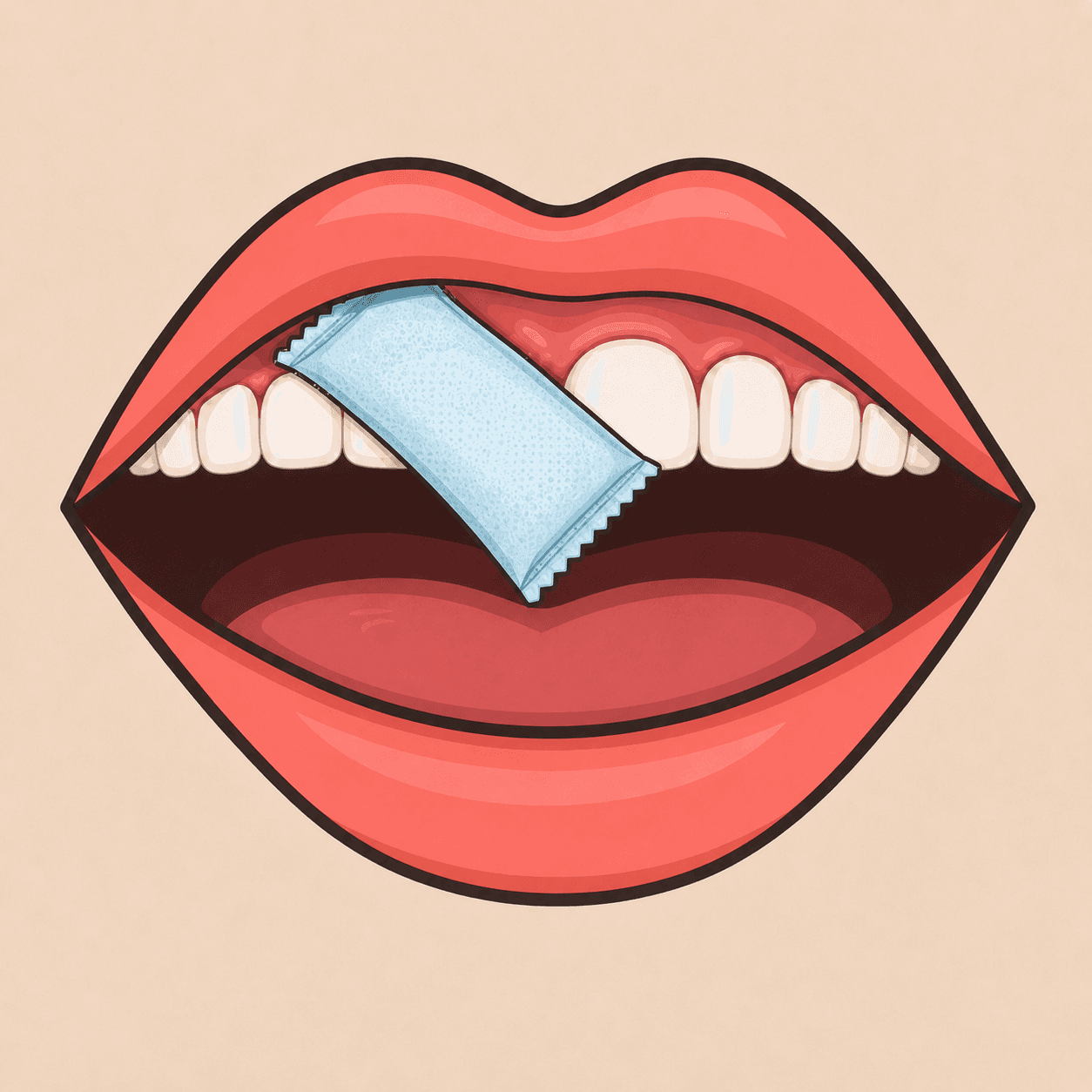 A nicotine pouch tucked between the gum and upper lip
