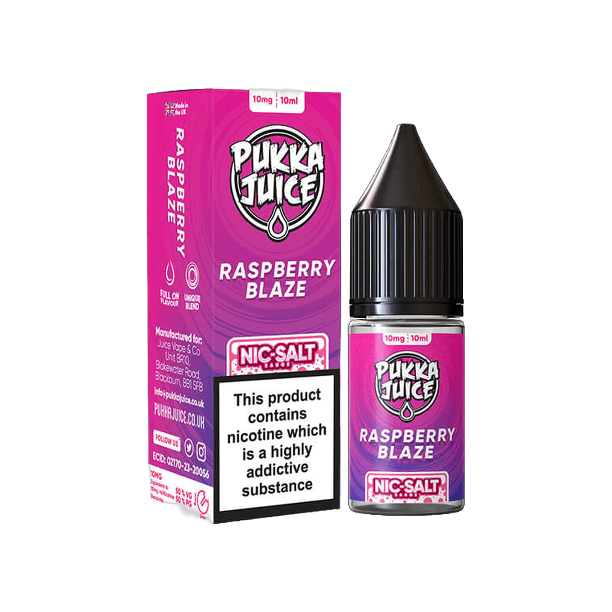 Raspberry Blaze Nic Salt E-Liquid by Pukka Juice