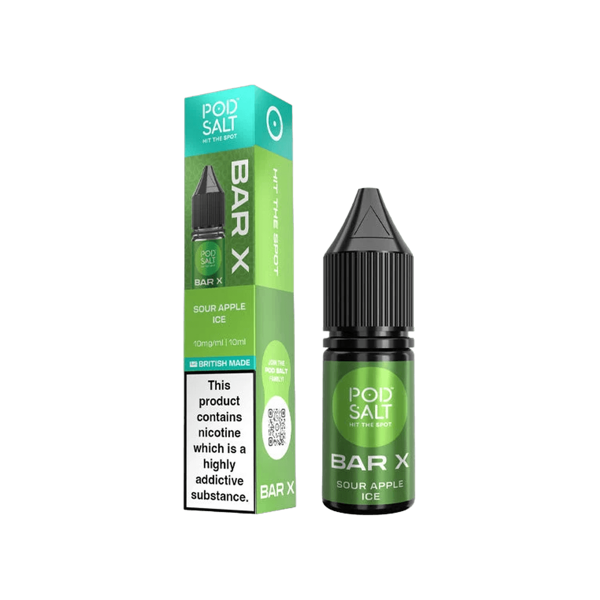 Sour Apple Ice Nic Salt E-Liquid by Pod Salt Bar X - 10mg E-Liquid