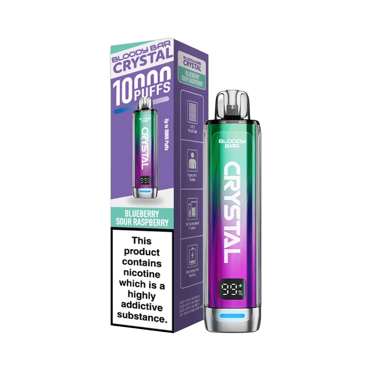 Bloody Bar Crystal 10K Prefilled Pod Kit - Blueberry Sour Raspberry - Beginner Vape Kits