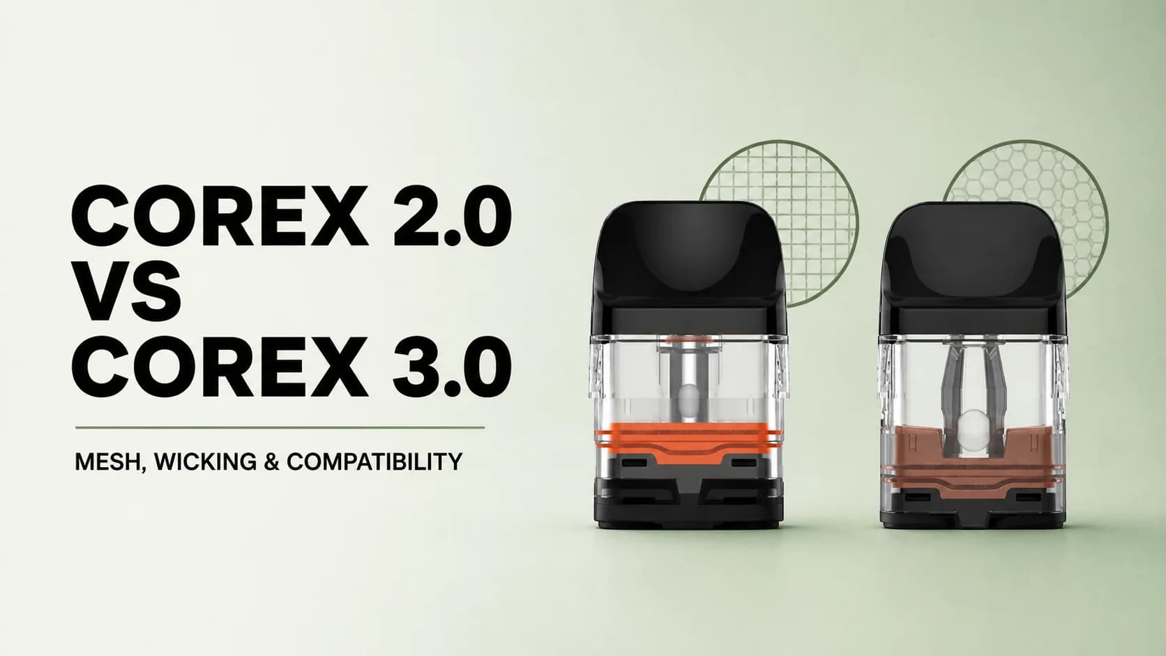 Actual COREX 2.0 pod with orange seal beside COREX 3.0 pod with revised bronze internal base
