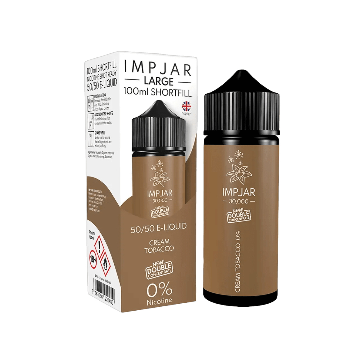 Cream Tobacco Shortfill E-Liquid by Imp Jar Large 100ml