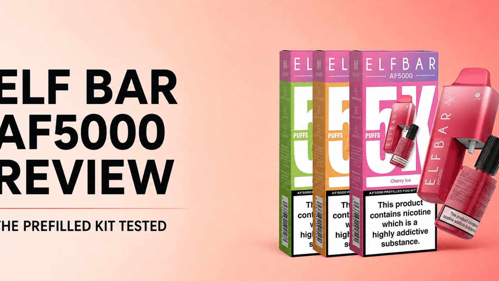 Elf Bar AF5000 retail boxes, battery device and refill containers