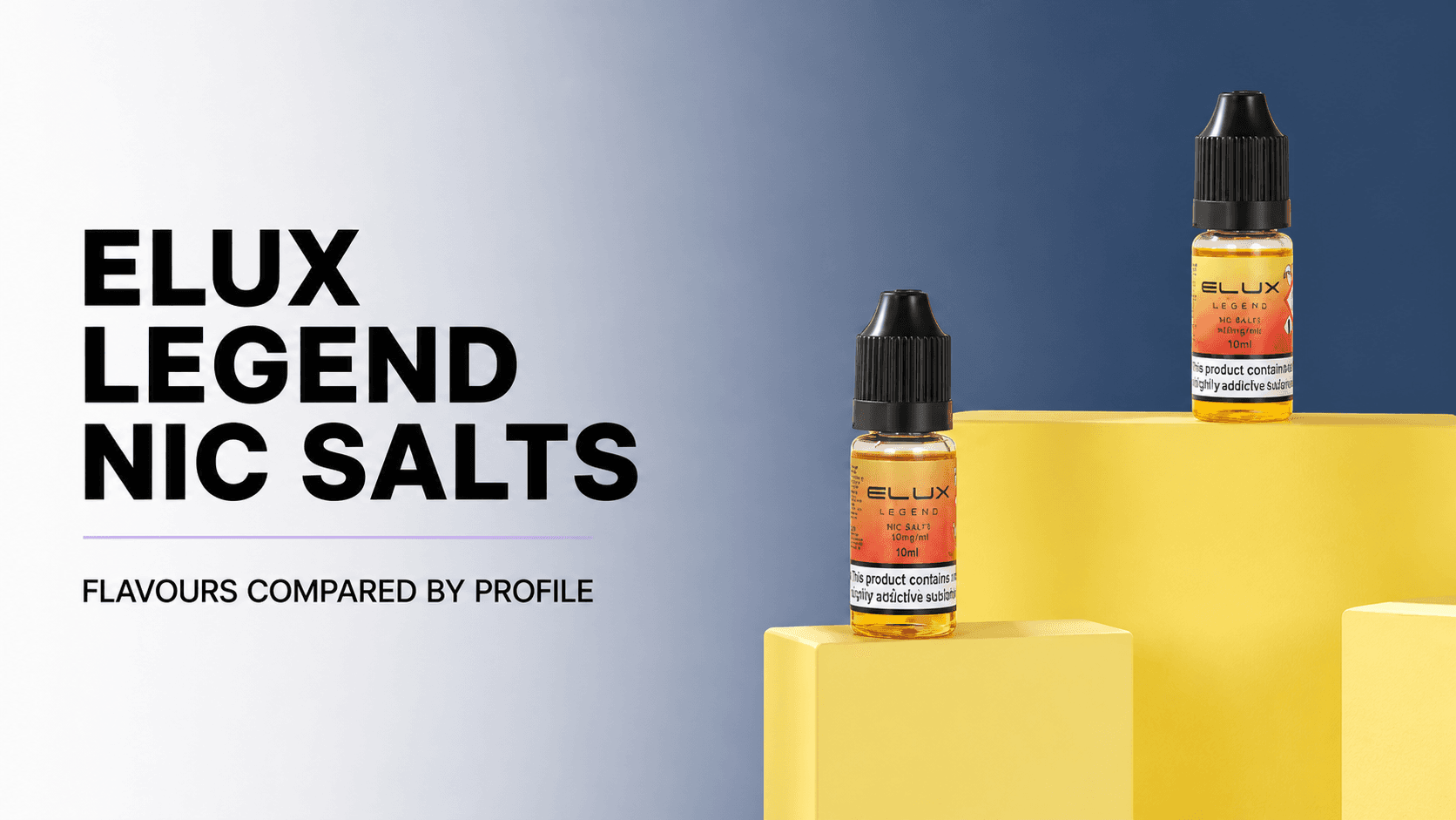 Two original ELUX Legend nic salt bottles retained on the source yellow stepped display