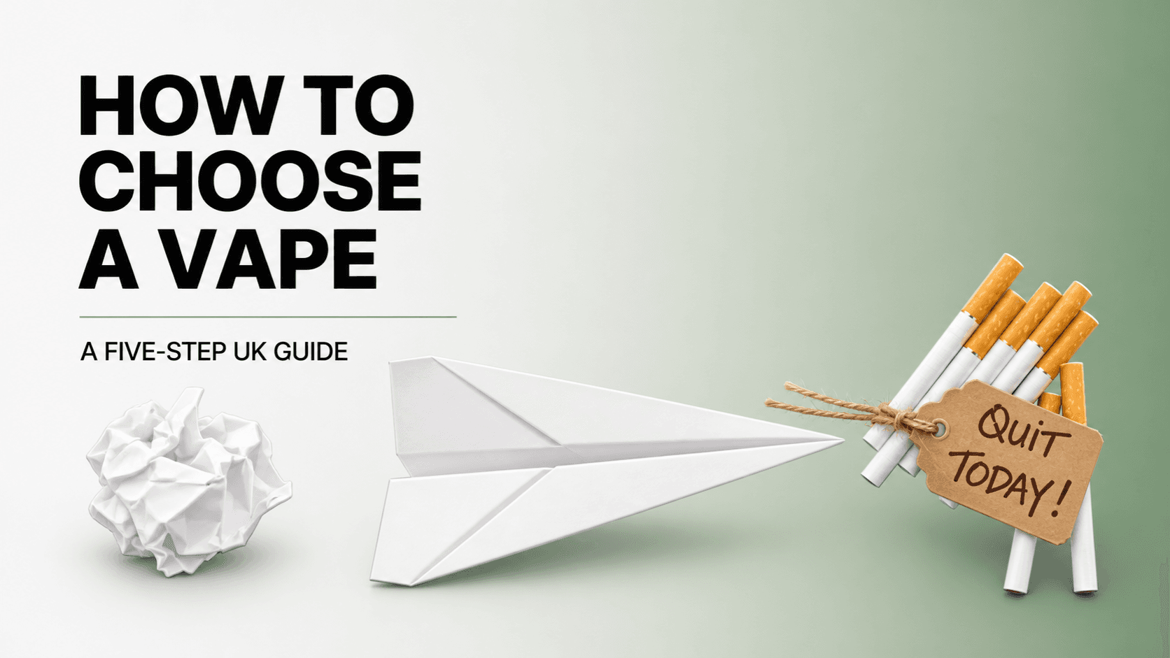 Original paper plane pointing toward cigarettes tied with a Quit Today tag