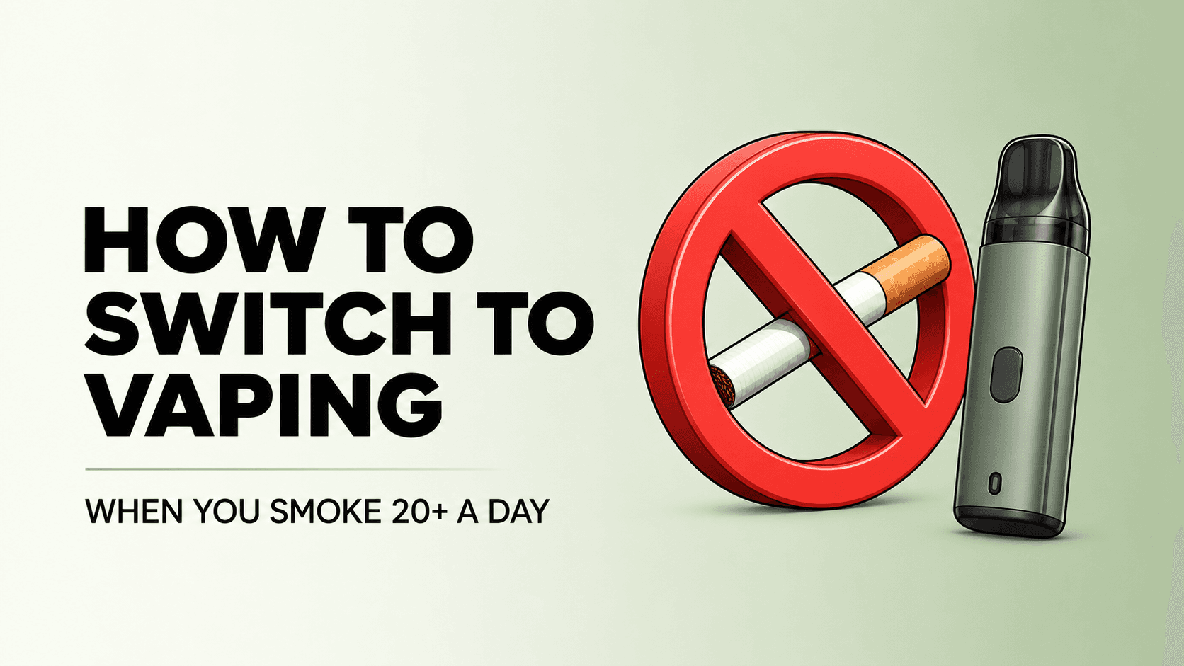 Crossed-out cigarette beside an unbranded pod vape, illustrating switching from smoking to vaping