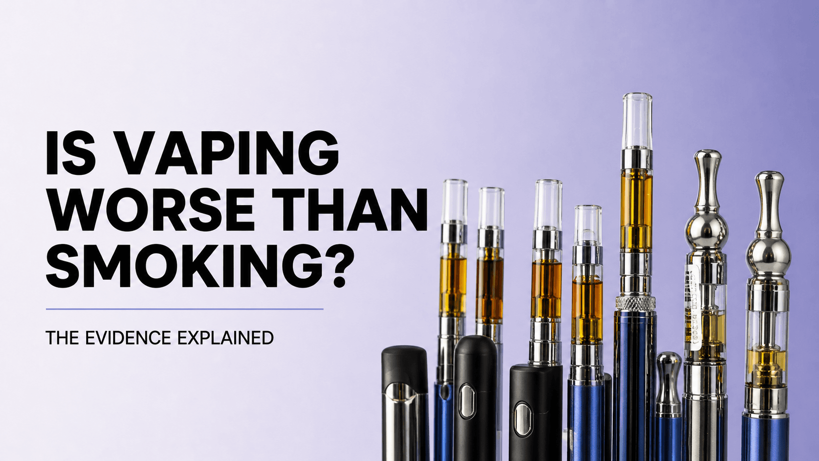 Original lineup of older blue and black vape batteries with clear amber-filled tanks