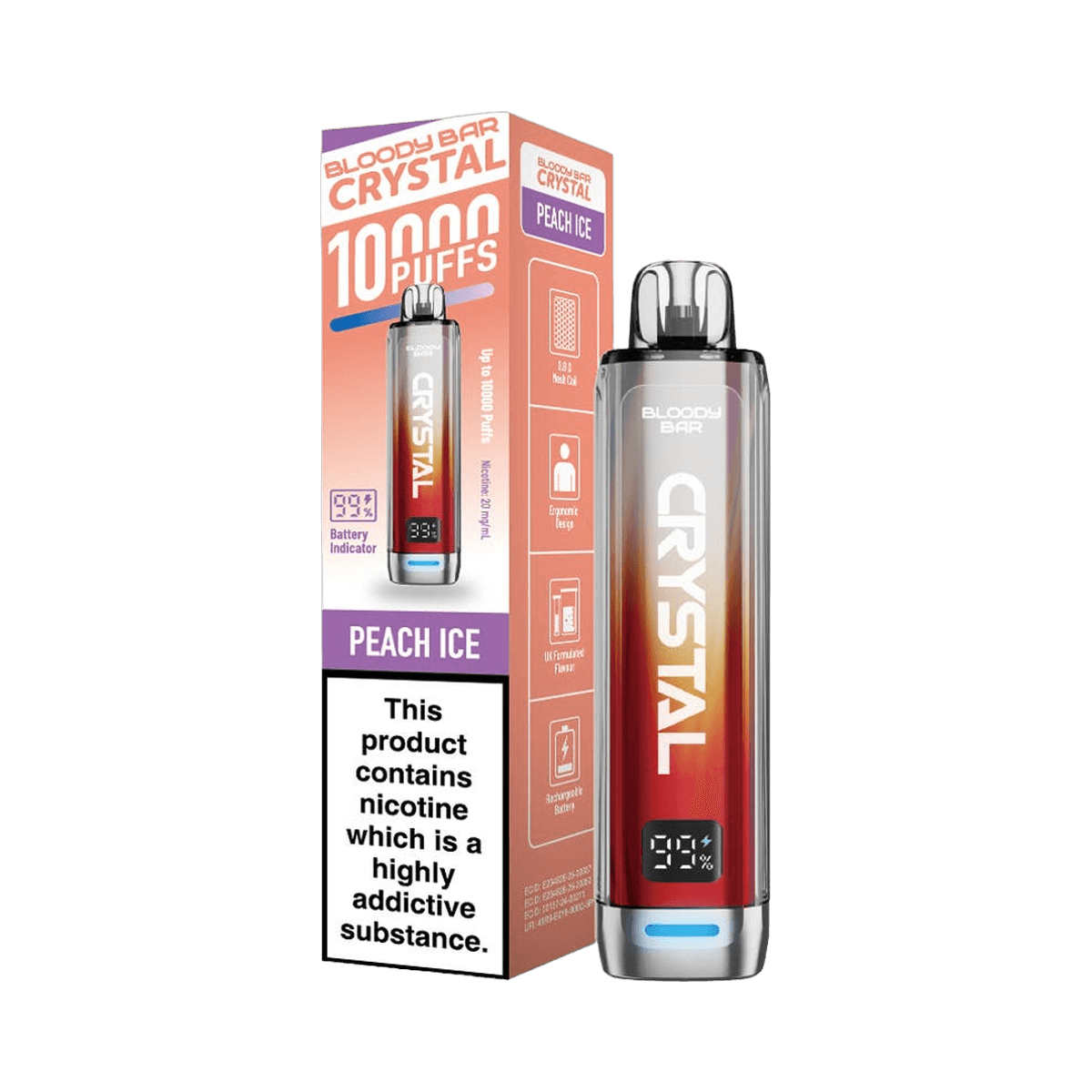 Bloody Bar Crystal 10K Prefilled Pod Kit - Peach Ice - Beginner Vape Kits