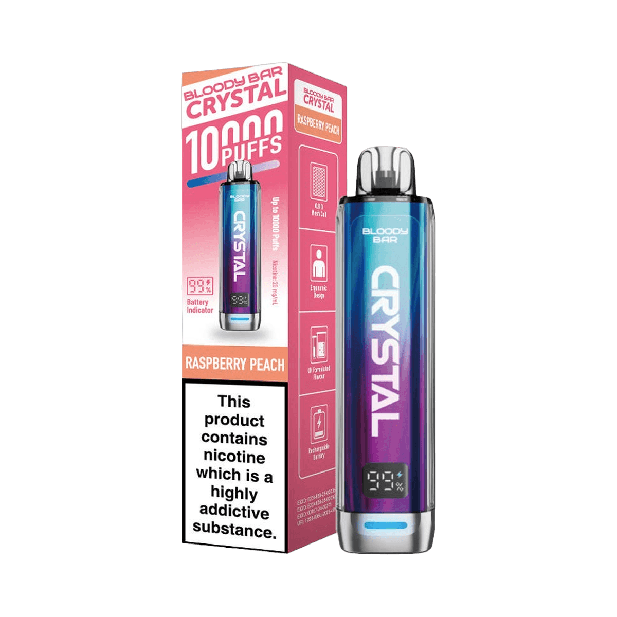 Bloody Bar Crystal 10K Prefilled Pod Kit - Raspberry Peach - Beginner Vape Kits