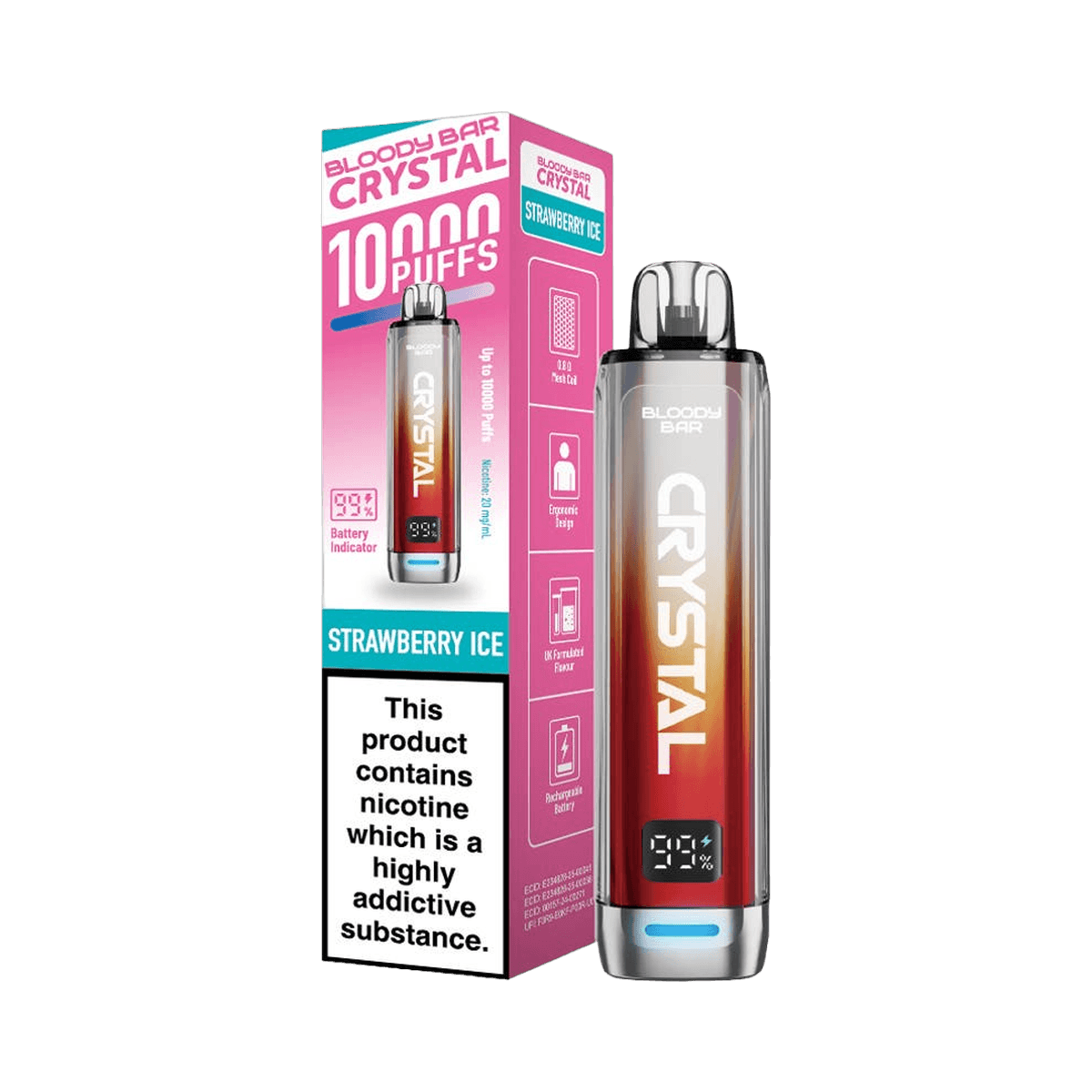 Bloody Bar Crystal 10K Prefilled Pod Kit - Strawberry Ice - Beginner Vape Kits