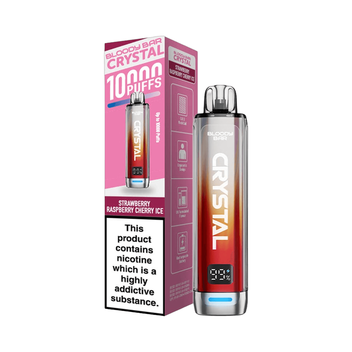 Bloody Bar Crystal 10K Prefilled Pod Kit - Strawberry Raspberry Cherry Ice - Beginner Vape Kits