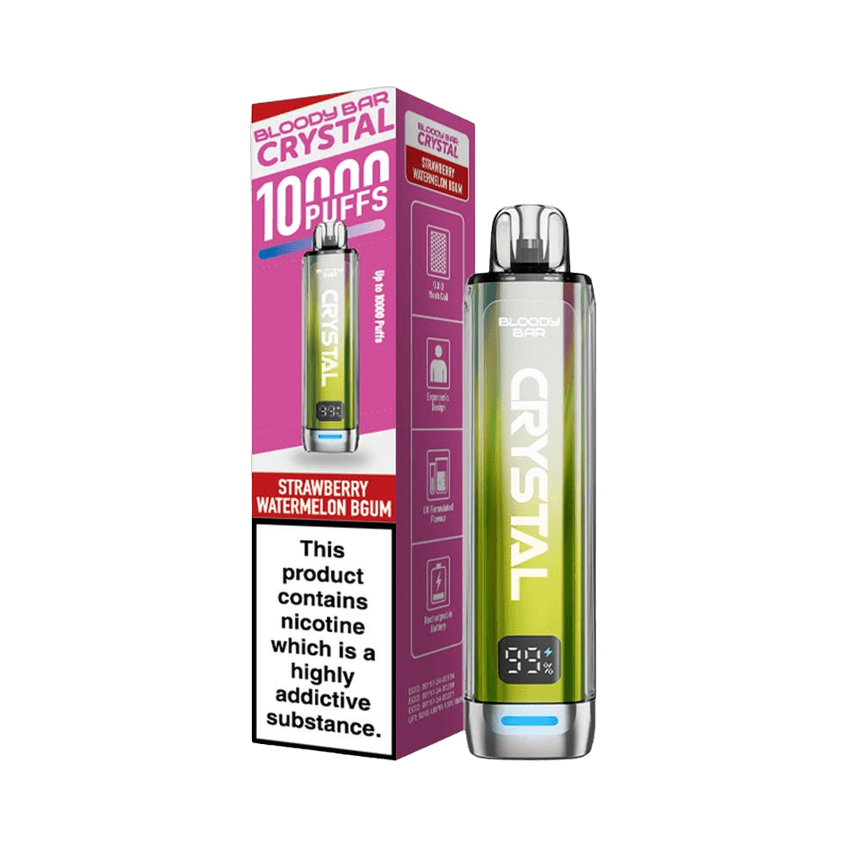 Bloody Bar Crystal 10K Prefilled Pod Kit - Strawberry Watermelon Bubblegum - Beginner Vape Kits