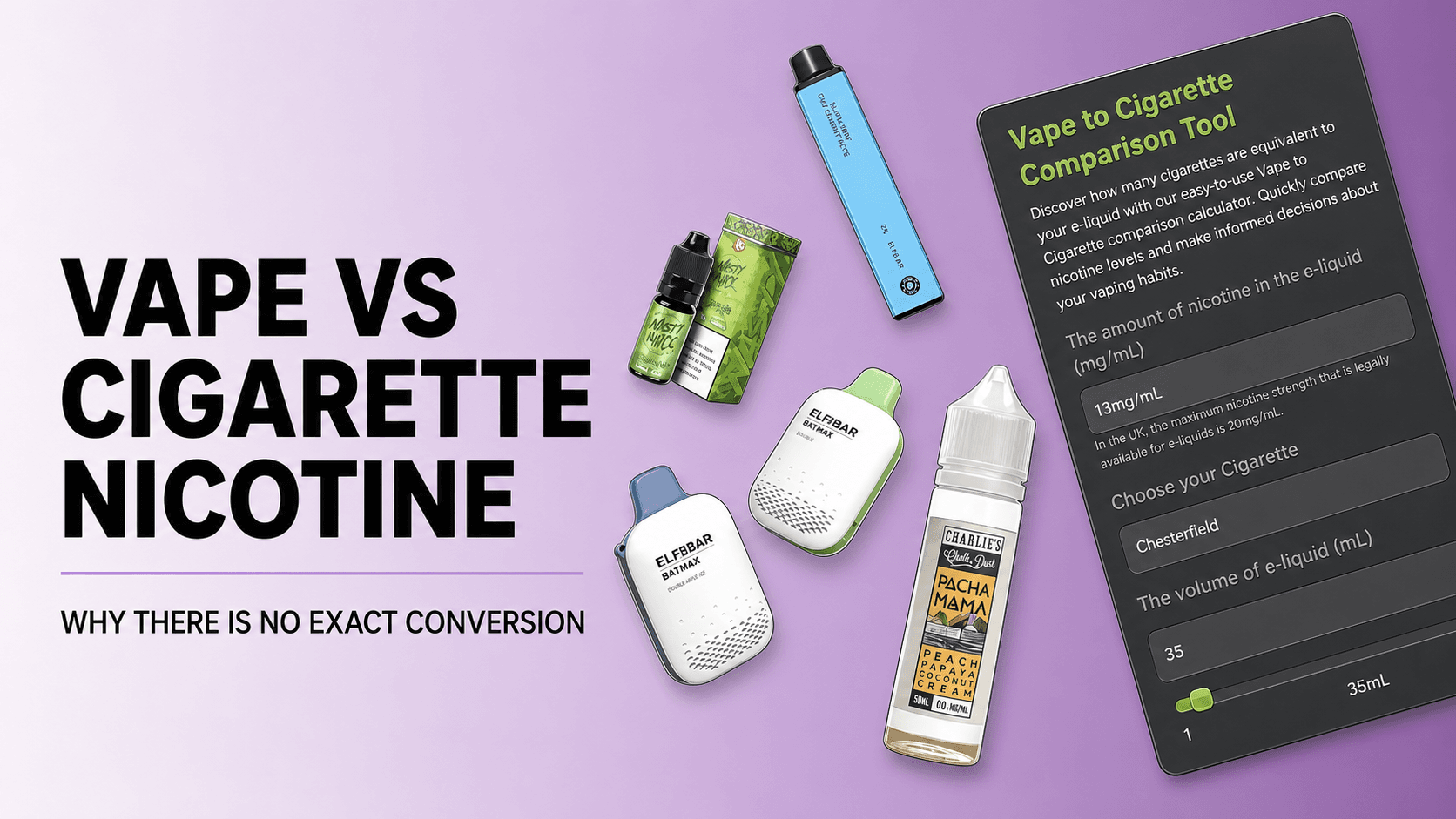Original vape-to-cigarette calculator with the same vape devices and e-liquid products