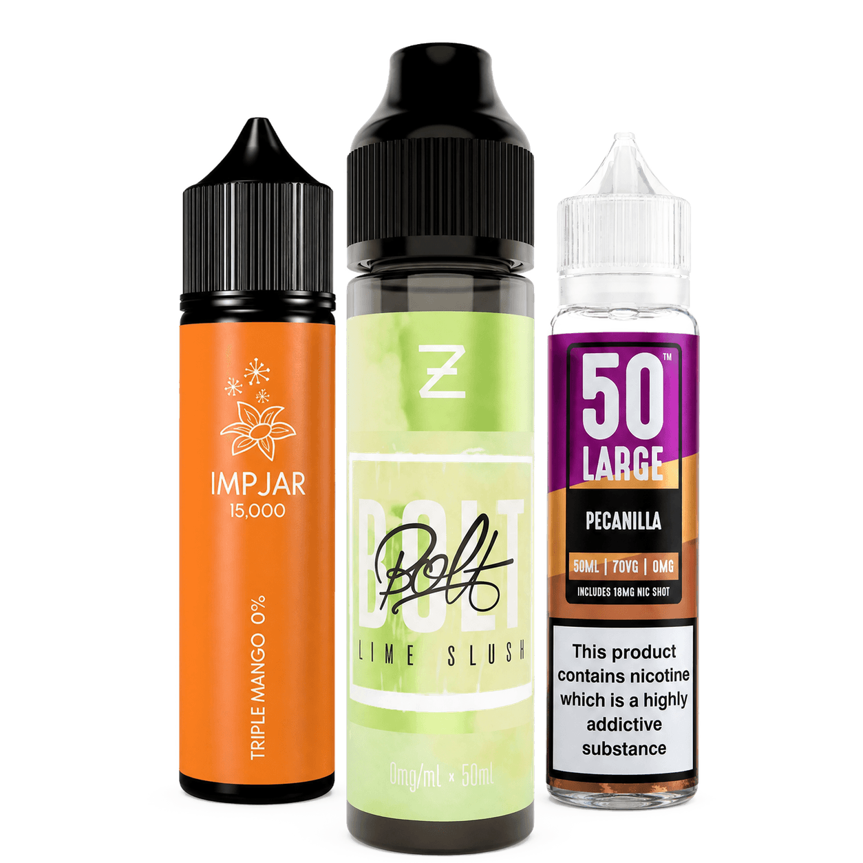 Three e-liquid bottles in the 2 Shortfills for £15 range