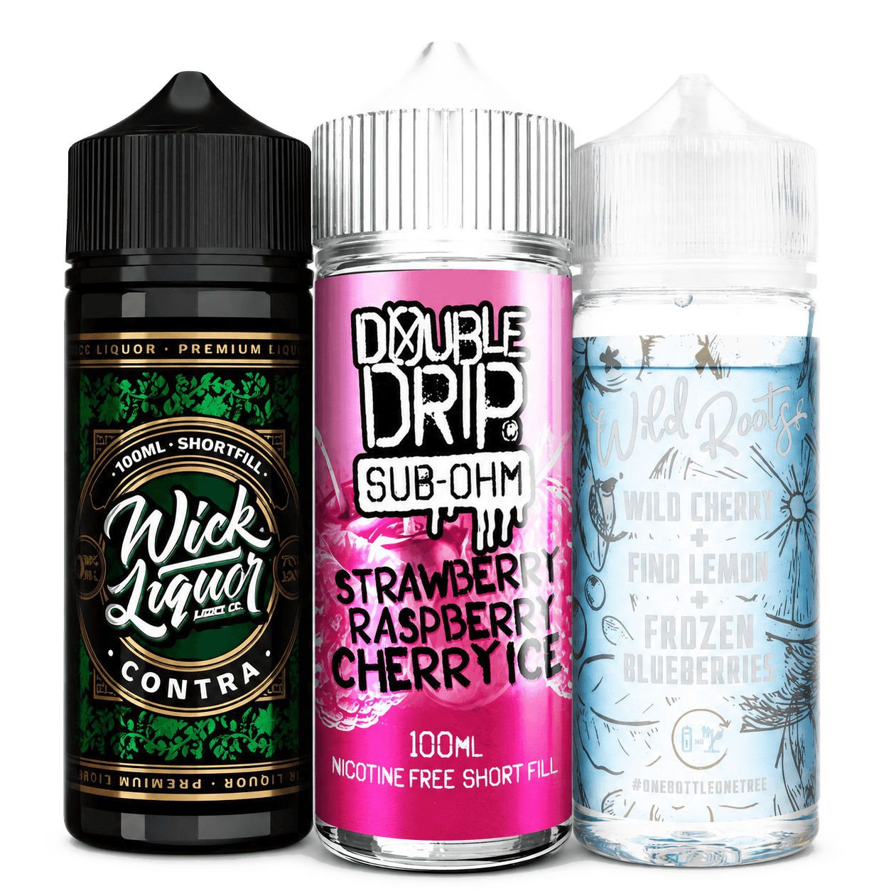 Three e-liquid bottles in the 2 Shortfills for £25 range