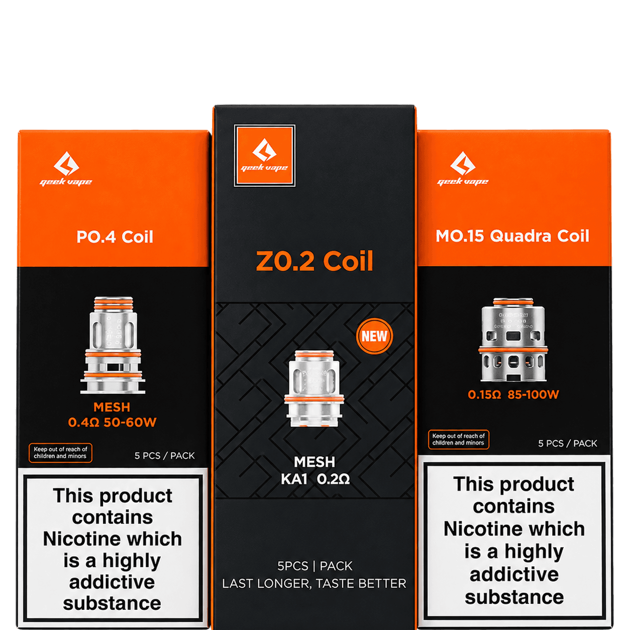 Three GeekVape replacement coil product boxes