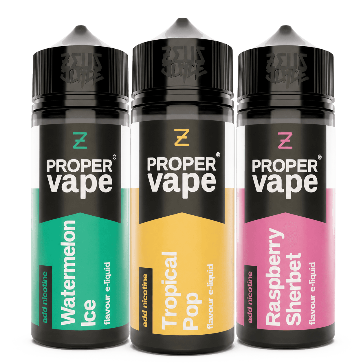 Three Proper Vape Shortfills e-liquid bottles