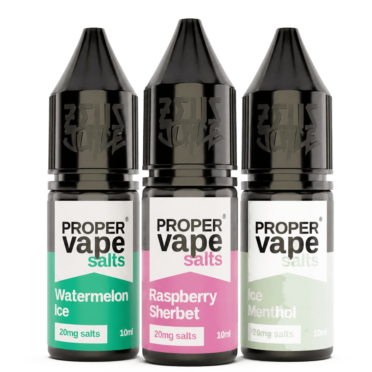 Three Proper Vape Nic Salts e-liquid bottles