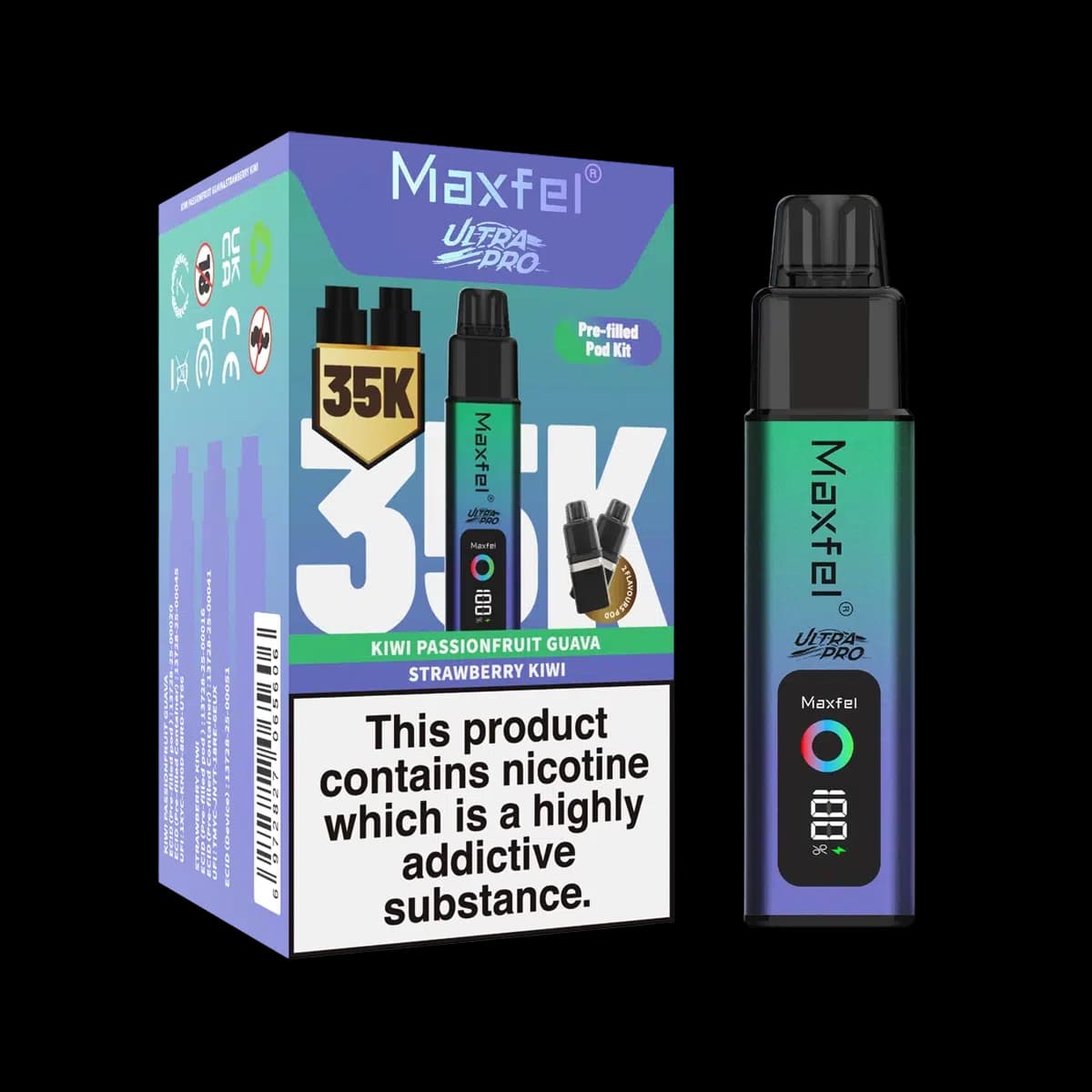 Maxfel Ultra Pro 35k Prefilled Pod Kit - Kiwi Passionfruit Guava-Strawberry Kiwi