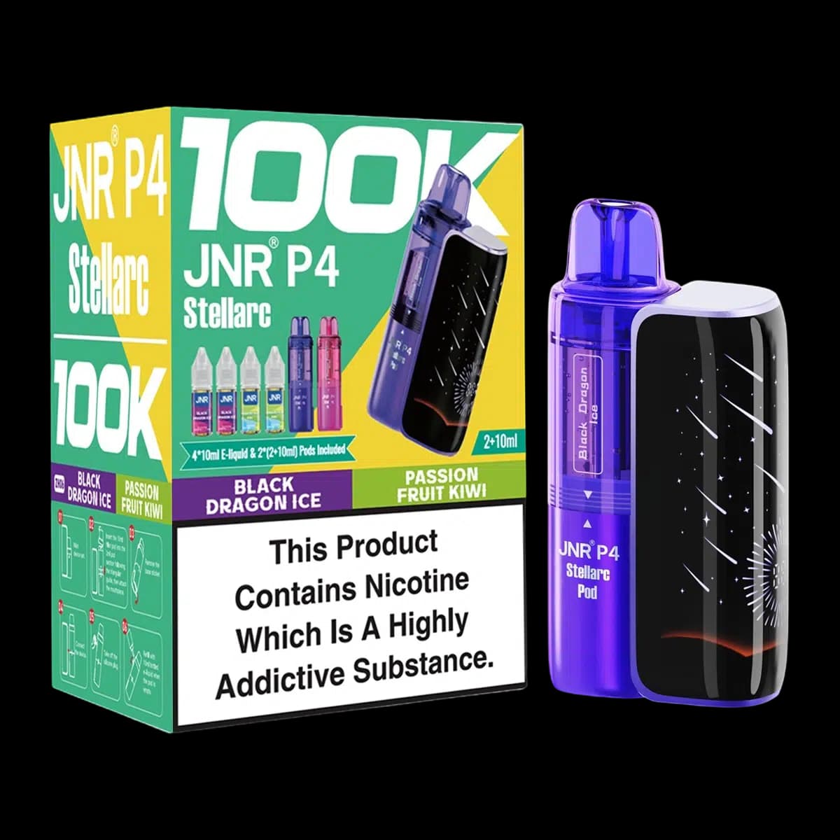 Black Dragon Ice-Passion Fruit Kiwi-JNR P4 Stellarc 100K Vape Kit
