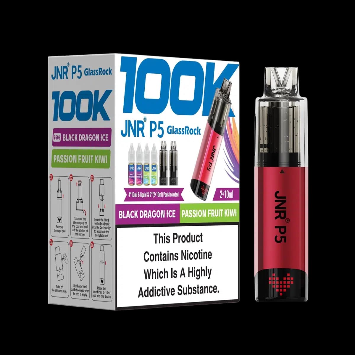Black Dragon Ice-Passion Fruit Kiwi-JNR P5 GlassRock 100K Vape Kit