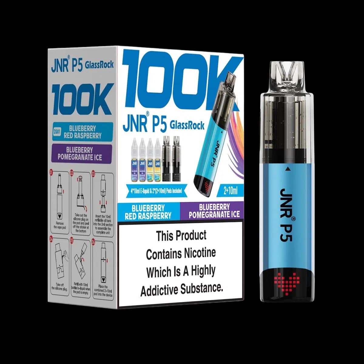 Blueberry Red Raspberry-Blueberry Pomegranate Ice-JNR P5 GlassRock 100K Vape Kit