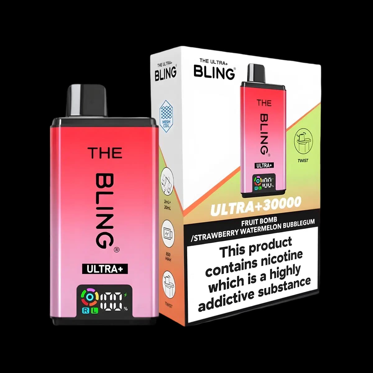 Fruit Bomb-Strawberry Watermelon Bubblegum-THE BLING ULTRA PLUS 30K PREFILLED VAPE KIT