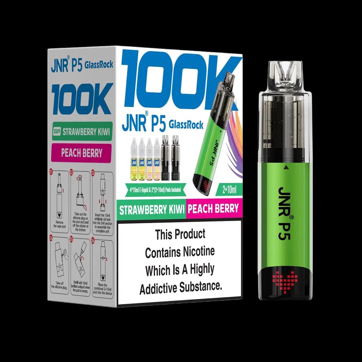 Strawberry Kiwi-Peach Berry-JNR P5 GlassRock 100K Vape Kit