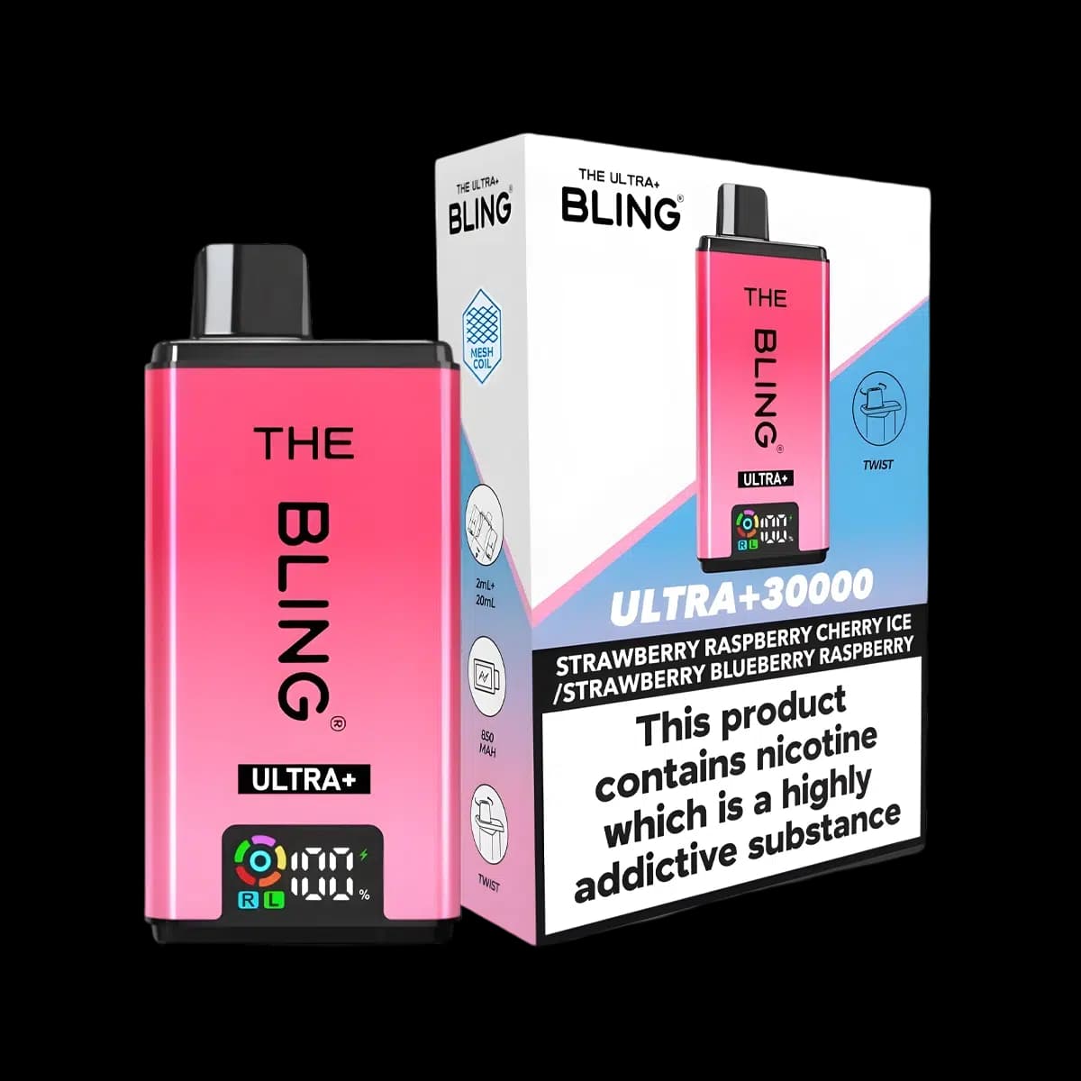 Strawberry Raspberry Cherry Ice-Strawberry Blueberry Raspberry-THE BLING ULTRA PLUS 30K PREFILLED VAPE KIT