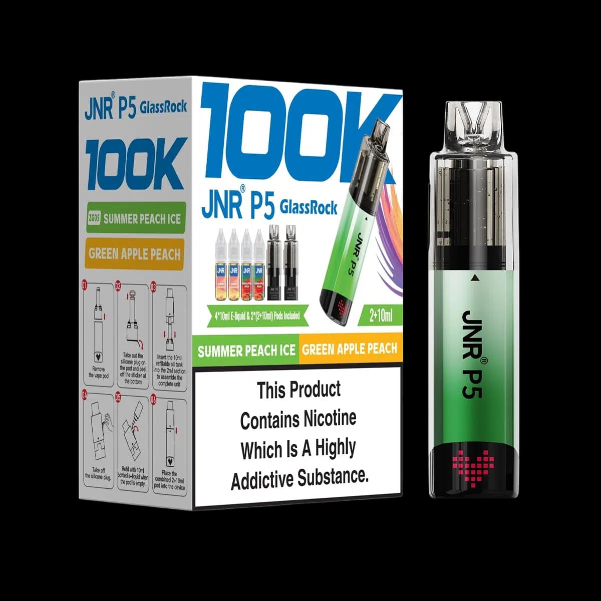Summer Peach Ice-Green Apple Peach-JNR P5 GlassRock 100K Vape Kit