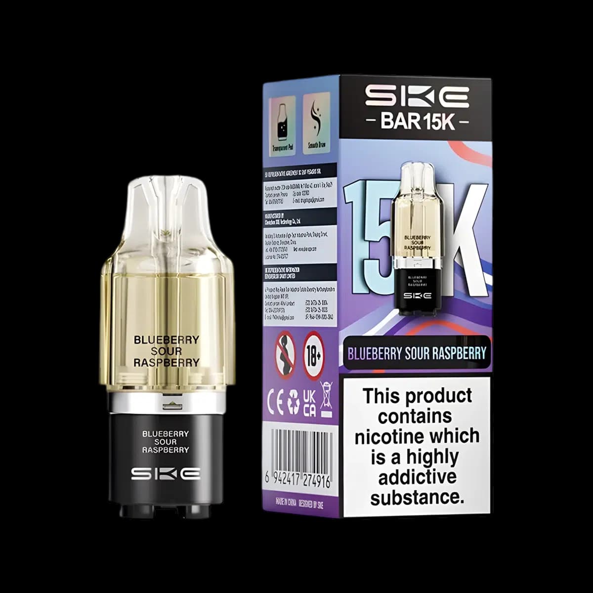 Blueberry Sour Raspberry-SKE Bar 15K Prefilled Pod Container Tank