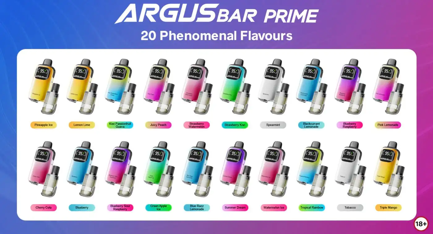 VooPoo Argus Bar Prime 6000 puff banner different flavours