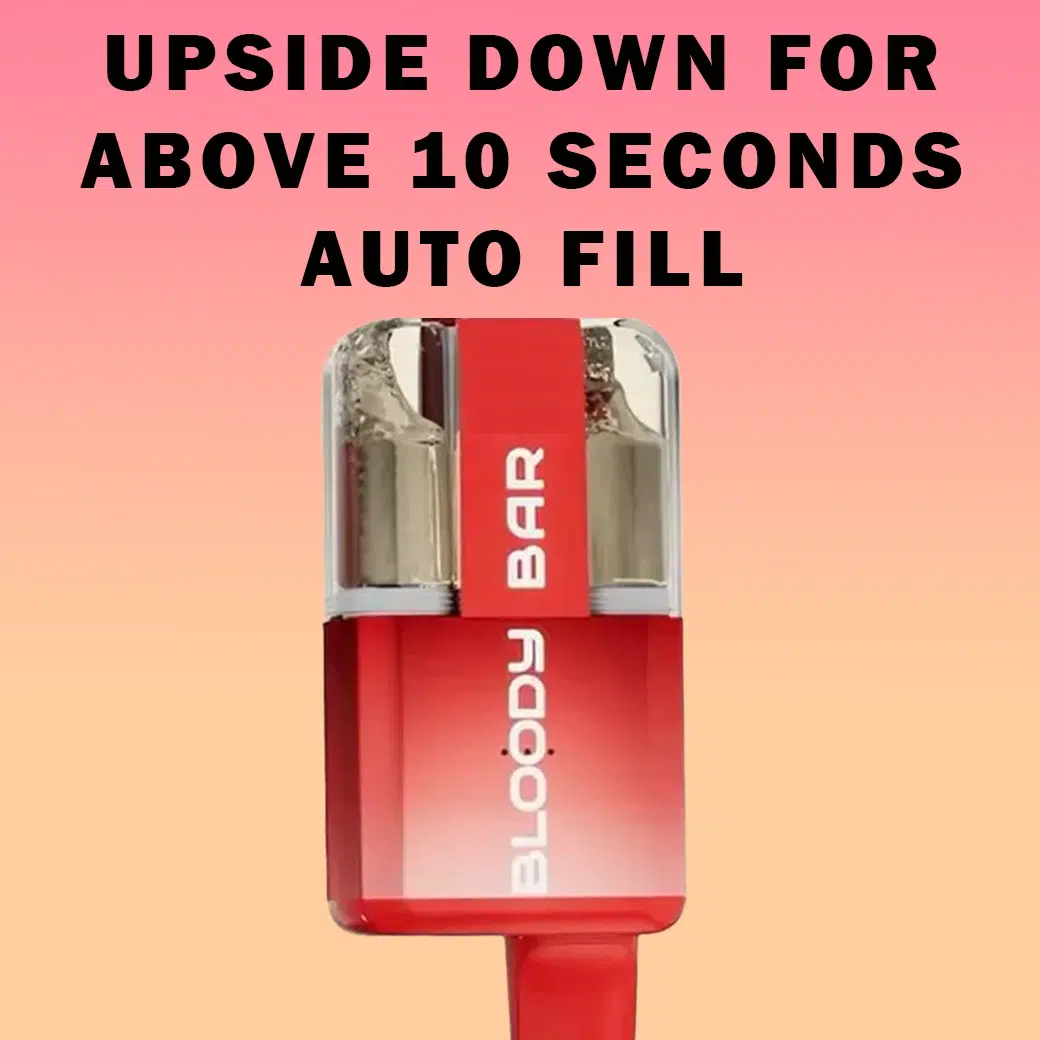 Bloody Bar Twist 20K turned upside down to activate auto-fill for smooth vaping.