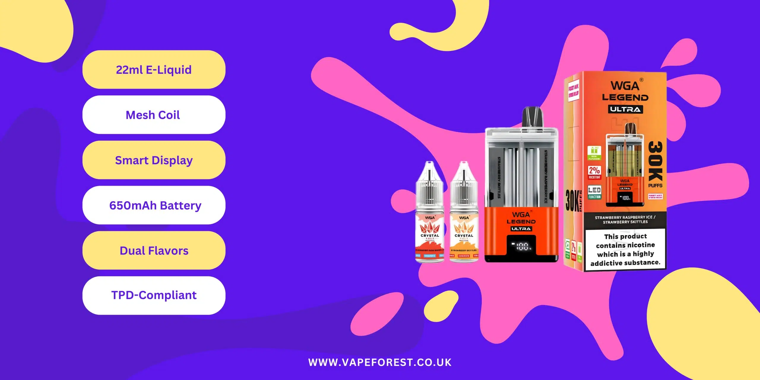 WGA Legend Ultra 30k Disposable Vape specification banner