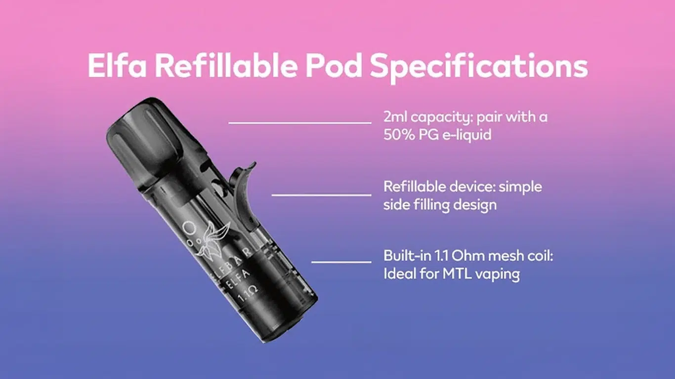 Elfa Refillable Pod by Elf Bar Specification in an image - 2