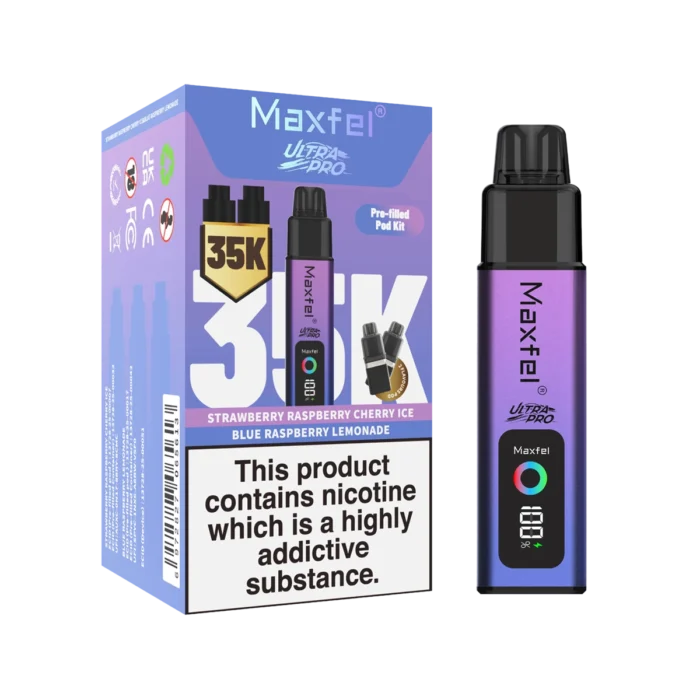 Maxfel Ultra Pro 35k Prefilled Pod Kit - Strawberry Raspberry Cherry Ice-Blue Raspberry Lemonade