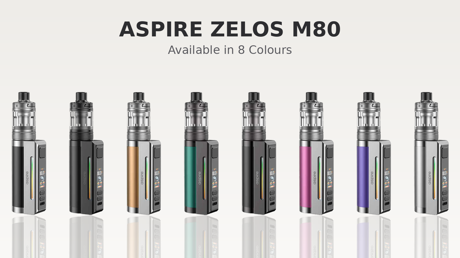 Aspire Zelos M80 Pod Kit available in eight colours