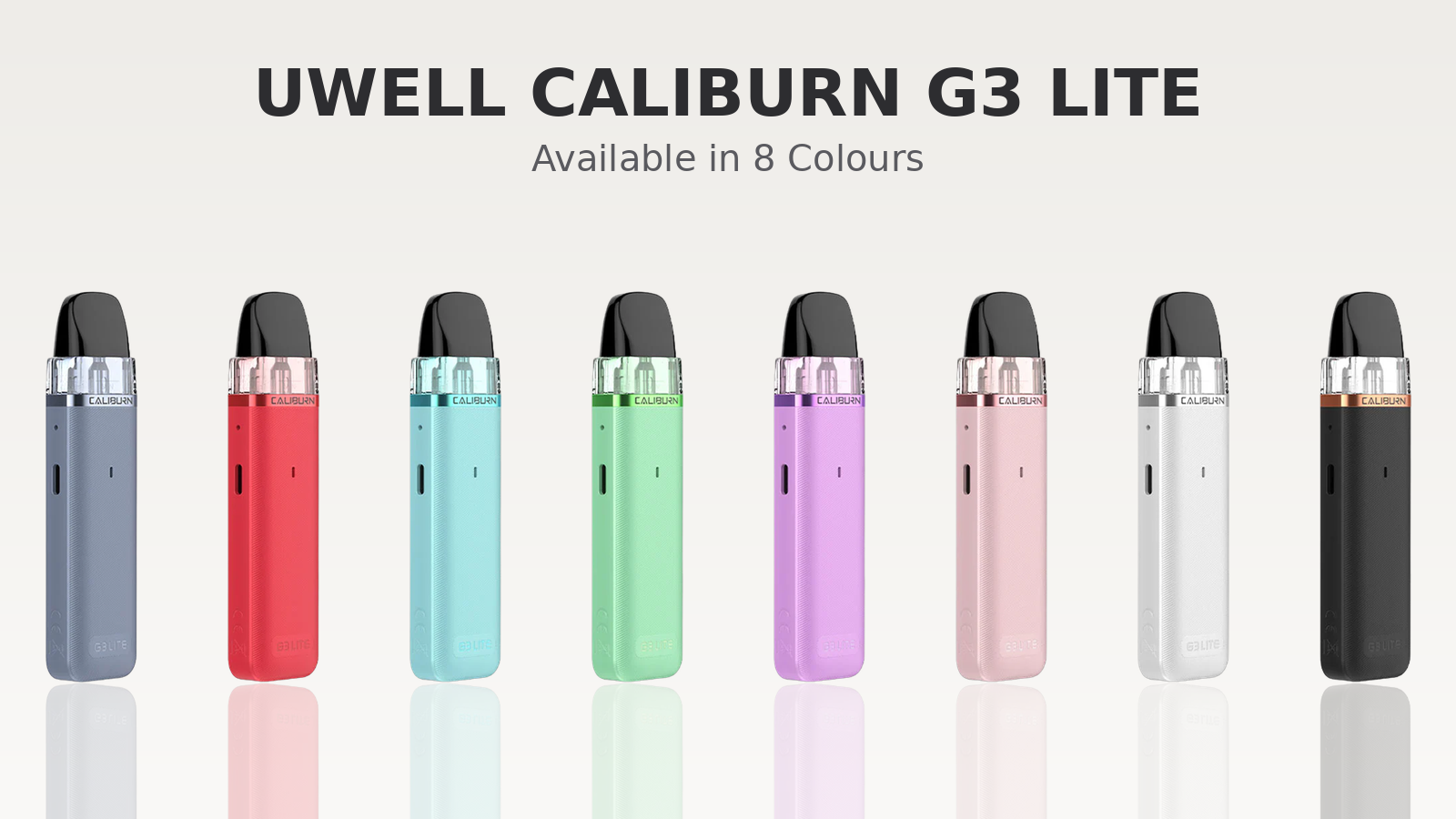 Uwell Caliburn G3 Lite Pod Kit colour range, available in eight colours