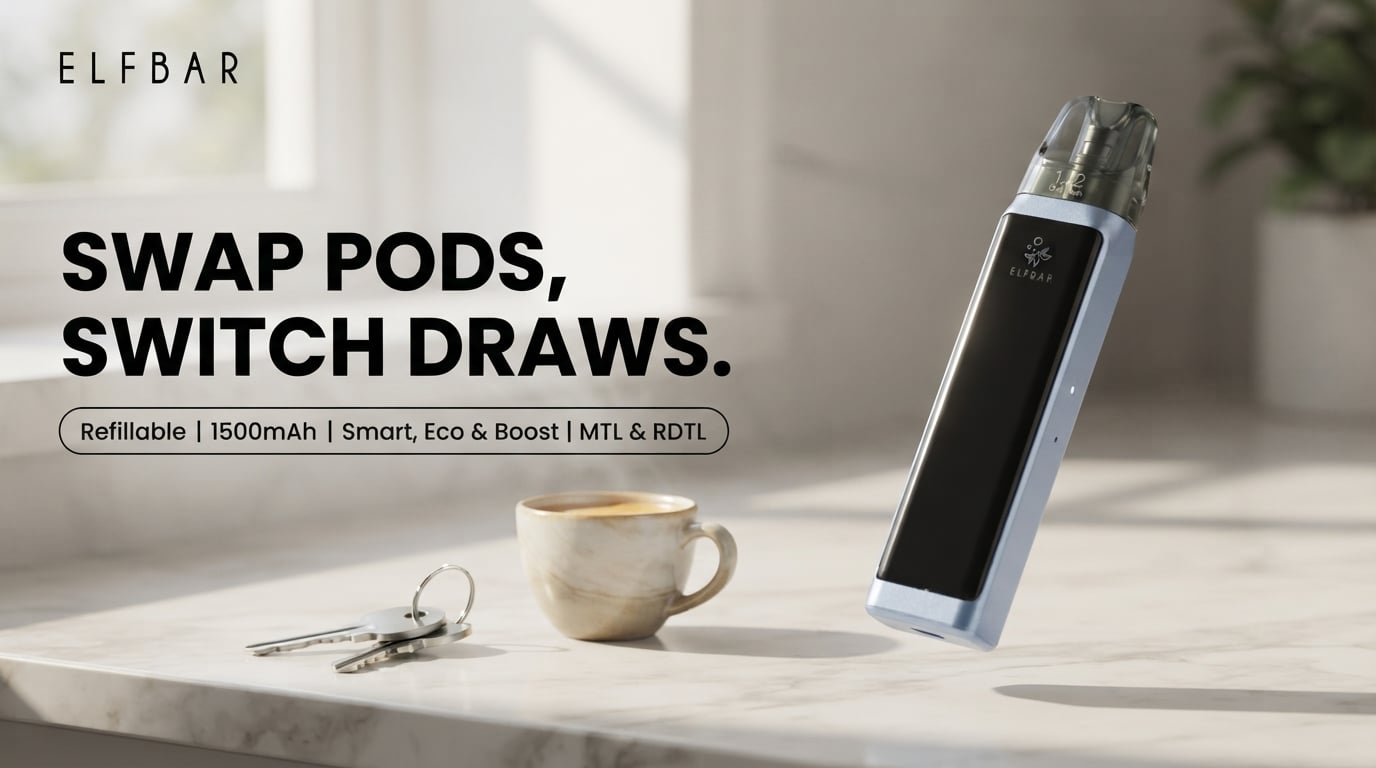Elf Bar Elfx Ultra Vape Kit on a kitchen worktop