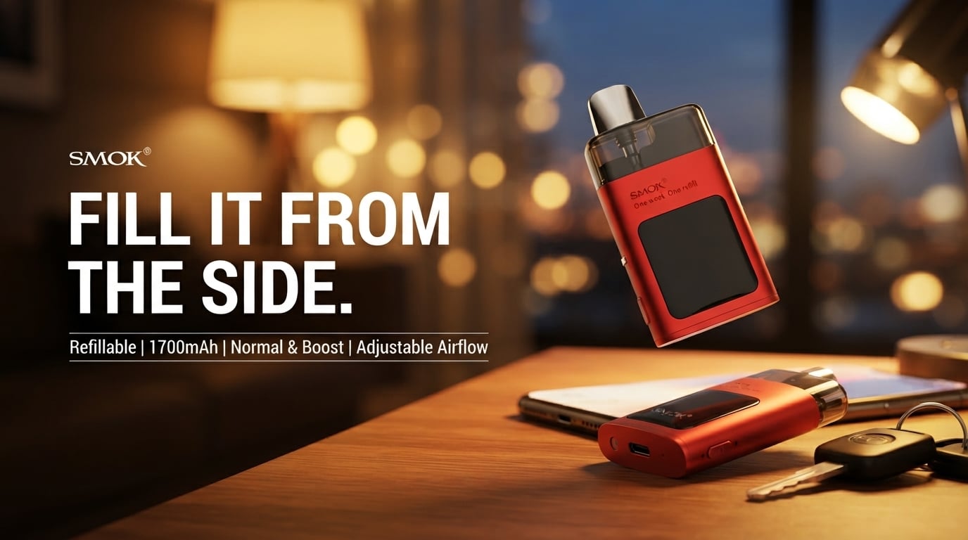 Smok TFOS Vape Kit on an evening desk