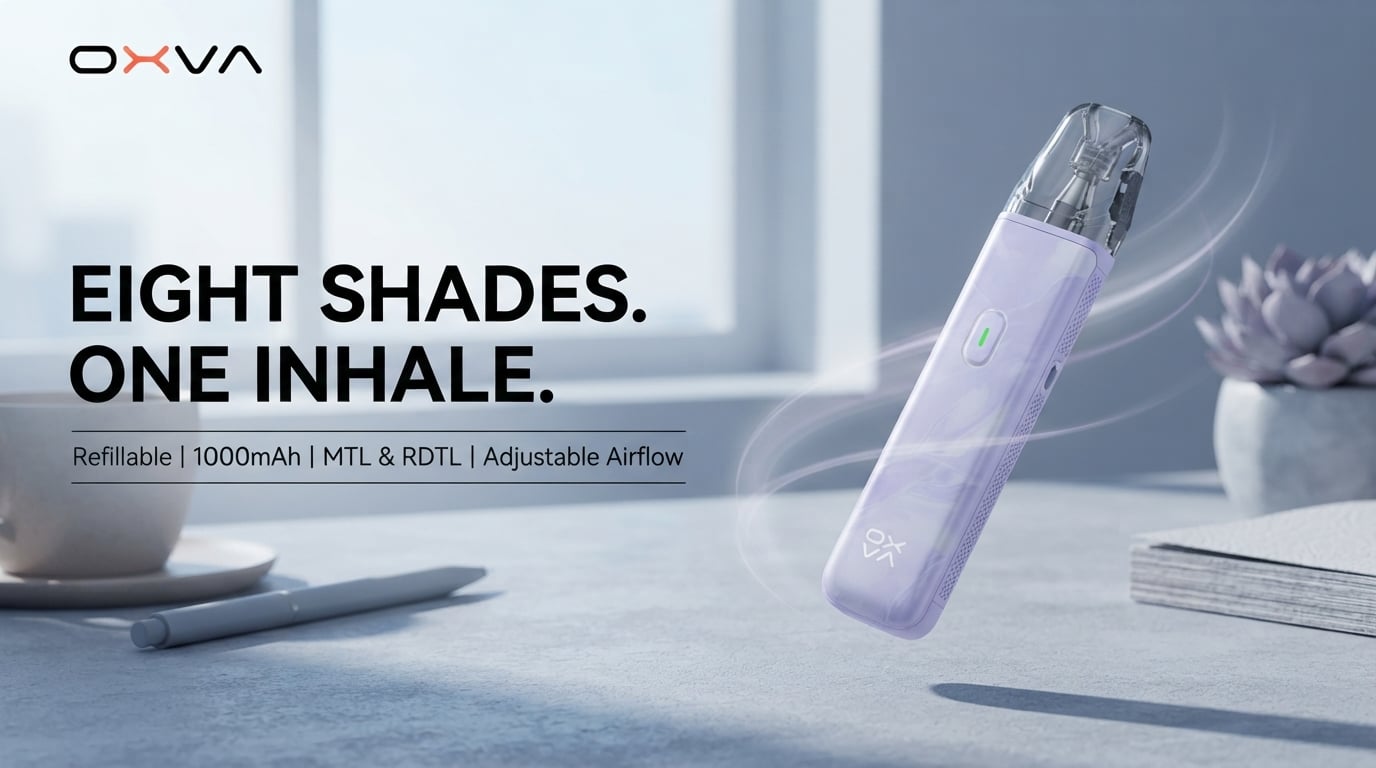 OXVA Xlim Go Lite Pod Kit in Purple on a bright modern desk