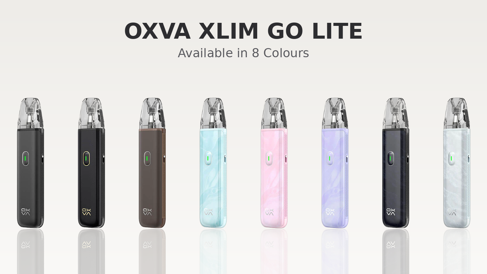 OXVA Xlim Go Lite Pod Kit lineup shown in all eight colours