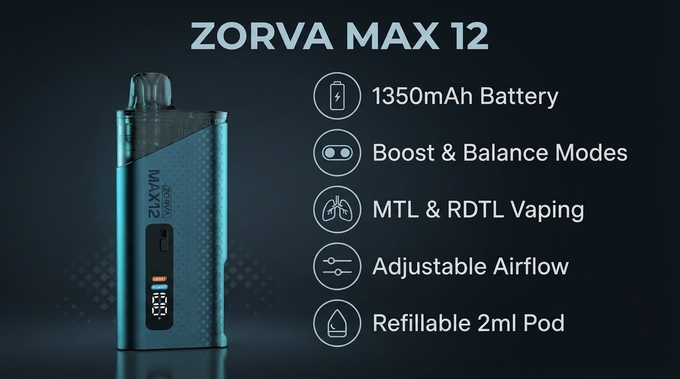 Zorva Max 12 Pod Kit features and specifications