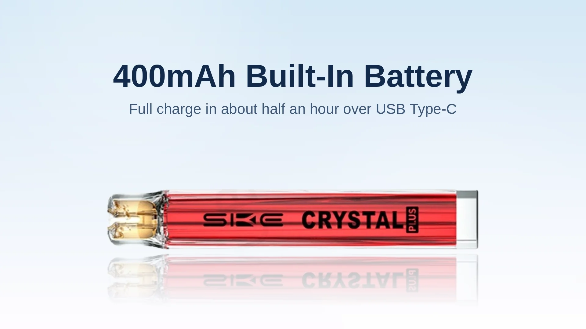 SKE Crystal Plus 400mAh built-in battery and USB-C charging banner