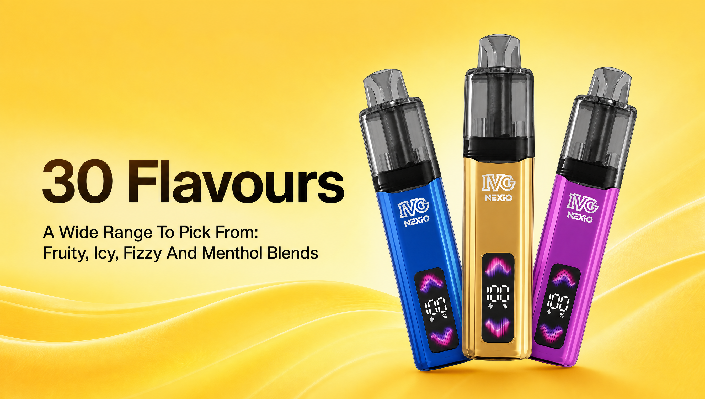 IVG Nexio 30 prefilled pod kit flavours banner