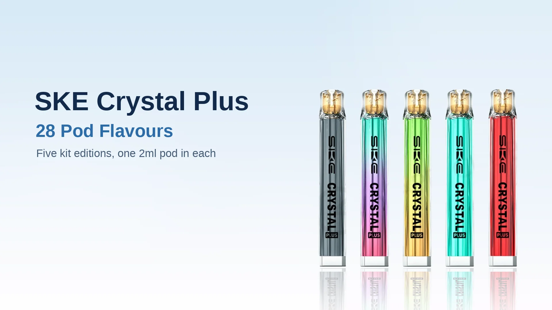 SKE Crystal Plus device colour range and pod flavour count banner
