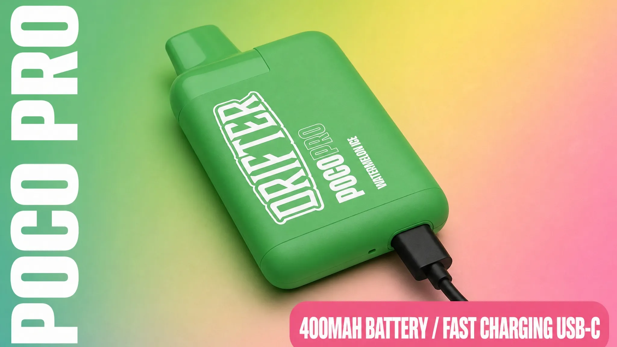 Drifter Poco Pro 400mAh battery and USB-C fast charging banner