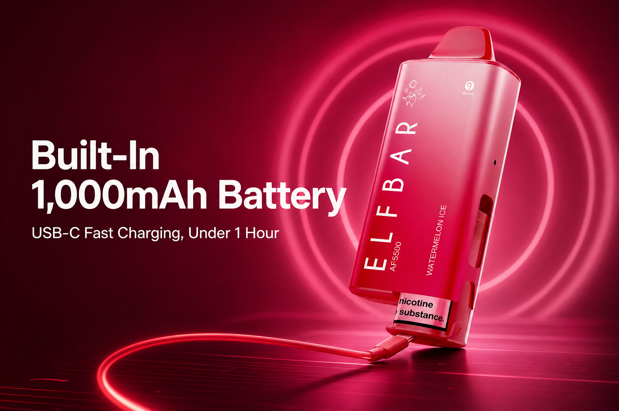 Elf Bar AF5500 1000mAh built-in battery and USB-C charging banner